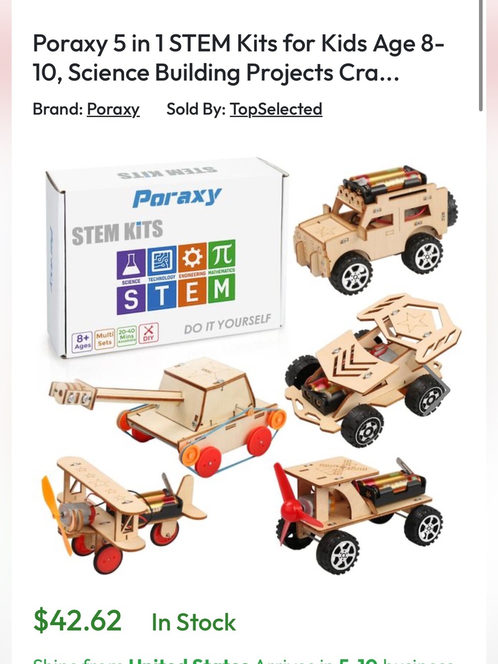 Poraxy STEM Kits for Kids Ages 8+ Wooden DIY Science Engineering Building 4 kits